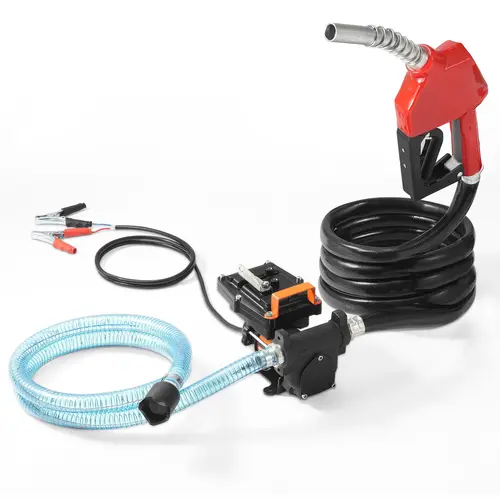 【Summerfinds】VEVOR 12V DC Portable Electric Fuel Transfer Pump, 15 GPM 1/4 HP with Auto Shutoff Nozzle, Bypass Valve, 13-Foot Rubber Outlet Hose & Hose Set, Long Inlet for Gasoline Kerosene Methanol Blends (4 Minutes Transfer Efficiency)