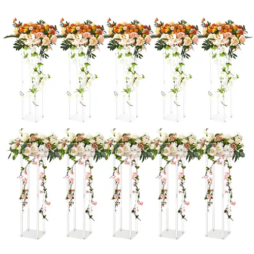 VEVOR 10PCS 23.6in Light Acrylic Round Ornament Frames - Transparent, Stable, Sturdy, Luminous Flower Stand Vase Column Geometric Centerpiece for Wedding T-Stage Receptions, Modern Elegant Room Decor