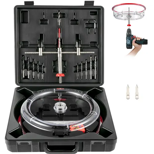 【Summerfinds】VEVOR Adjustable Recessed Hole Saw Full Kit, 1-5/8\" to 11-13/16\" (40-300 mm) with PC Dust Shield, 2 Replaceable Pilot Drill Bits Set, for Hand Drill, Cement Board, Recessed Lights, Carpenter Pencil