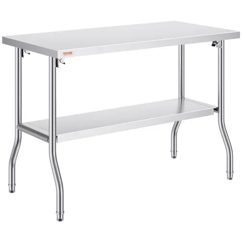 【Summerfinds】VEVOR Foldable Rust-Resist Steel Commercial Prep Worktable - 48x24 in Drop Down Rectangular Table with Undershelf, 300 lbs Load Capacity for Home Kitchen, Commercial Kitchens