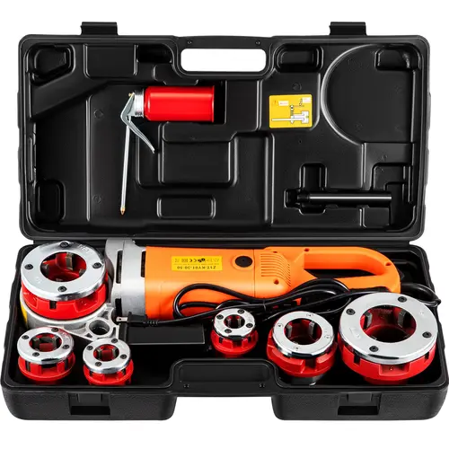 【Summerfinds】VEVOR Handheld Pipe Threading Tool Kit, 2300W Power Carbon Steel Electric Pipe Threader with 6 Dies (1/2"-2"), 110V Copper Motor, Forward Reverse, Handheld Grip & Portable Carrying Case