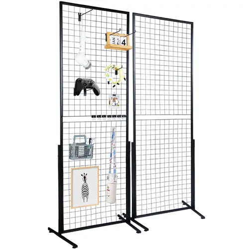 VEVOR 2-Pack Floorstanding Grid Wall Panel Tower with T-Base, 2'x5.6' Double-Sided Wire Racks, Expandable Decoration Hanger Set with Extra Clips & Hooks, Easy Installation for Art Craft Shows, Room Use, Home Organization Storage