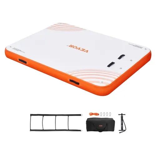 VEVOR 8x6ft Multi Purpose Inflatable Floating Dock, Non-Slip Floater with Detachable Ladder & Portable Carrying Bag, 2700G/㎡ per Square Meter Pool Raft for Family Gatherings & Yoga Ocean Activities