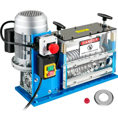 【Summerfinds】VEVOR 370W Electric Wire Stripping Machine with 10 Channels (0.06''-1.5''), 75 ft/min Speed, 10 Blades, Emergency Stop Button, Acrylic Plate Transparent View for Control, Scrap Handling Tool for Copper Recycling, Tools, 10 Channels - 0.06''-1