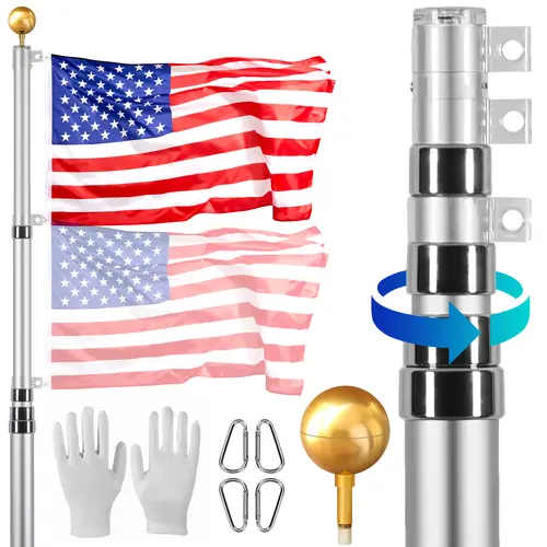 【Summerfinds】VEVOR 25FT Heavy Duty Aluminum Alloy Telescoping Flag Pole Kit, Outdoor In-Ground Flagpole with 3 Display Modes, 3x5 American Flag, Installation Accessories, PVC Pipes, Balls, Vibrant Silver Banners, Lightweight Adjustable Elegant, 25 Ft, In-