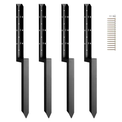 【Summerfinds】VEVOR 4 Pack Fence Post Anchor Repair Kit, 2x2 in. Inner Diameter, Heavy Duty Corrosion Resistant Steel Stakes, Outdoor DIY User Ground Spike for Tilted or Broken Wood Fence Post Support
