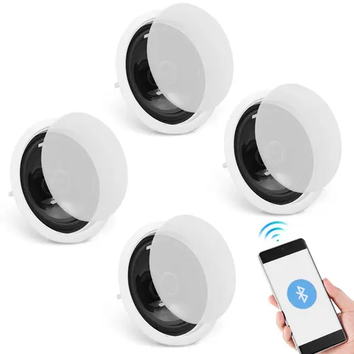 VEVOR 4 PCs 6.5'' Bluetooth In-Ceiling Speakers, 150W, Flush Mount, In-Wall Speaker System, 8Ω Impedance, 89dB Sensitivity, Wireless Audio