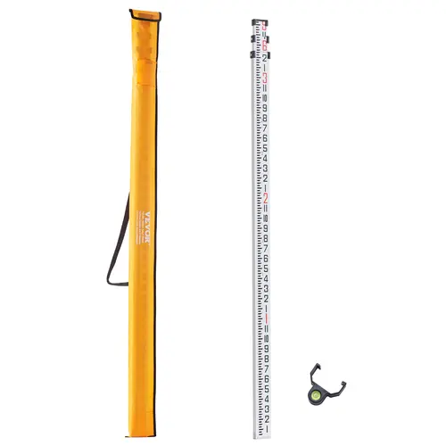 【Summerfinds】VEVOR Corrosion-Resist Aluminum Grade Measuring Rod Tool, 9ft 1/8in Double-Sided Scale, 3 Adjustable Telescopic Sections, Portable Leveling Rod with Bubble Level & Carrying Bag, Great for Indoor Wall Checks
