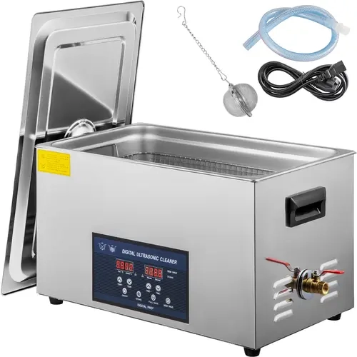 VEVOR 30L Tabletop Stainless Steel Ultrasonic Cleaner Set - 28/40kHz Dual Frequency Cleaning Tools, 110V Plug, Turbo Function, LED Screen, Heating + Timer (0-30min), Auto Standby, Degas Deep Clean, Oil/Wax Stain Lift, Sweep, for Dental Instruments Parts