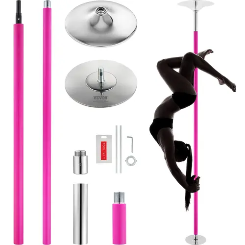 【Summerfinds】VEVOR Professional 40mm Heavy-Duty Stainless Steel Rubber Standard Dance Pole, Dual Mode Gymnastics Equipment with Extension Rods & Installation Manual, Portable Removable Kit, Height Adjustable, Powder Coated for Grip, Ideal for Stage Dance,