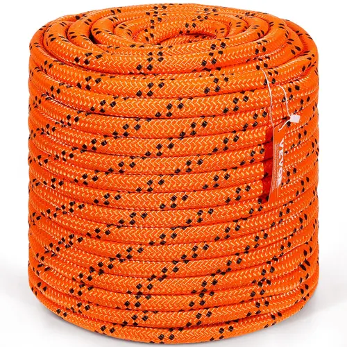 【Summerfinds】VEVOR Double Braided Polyester Synthetic Climbing Rope, 3/4 in x 220 ft 24 Strands, 20000 LBS Breaking Strength, Outdoor Arborist Rigging Cords for Rock Hiking Rescue, Orange/Black, Fathersdaygift, Climbing Rope Ropes, Heavy Duty, Security