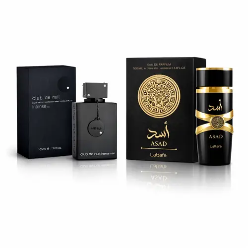 Men's Armaf CDN Intense EDT & Lattafa Asad EDP 3.4 fl oz Spray Multi-Pack - Oriental Luxurious Scent, Sweet Spicy, Crafted with Rare Ingredients, Vanilla Musk Dry, Ambergris, Pineapple, Jasmine Notes, Long-Lasting Gift