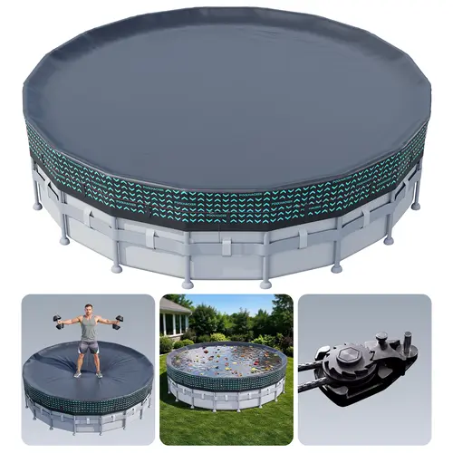 Above Ground Pool Cover 12FT/15FT/18FT/21FT/24FT/28FT/30FT Round -  Windproof Swimming Pool Cover with Steel Cable & Pulley Tightening System,Fits Metal Frame Pools, UV Resistant