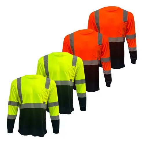4 PACK SHIRT Class 3 High Visibility Orange OR YELLOW long sleeve safety shirt with reflector
