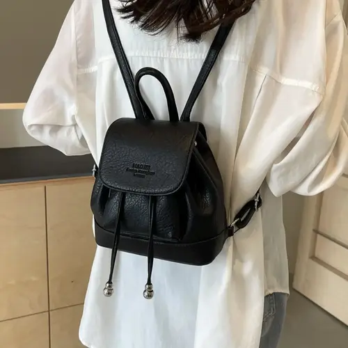 Women's Solid Color Bucket Bag Backpack, Fashionable Pu Leather Backpack for Daily Used, Casual Trendy Versatile High-quality Daily Commuting Bag Backpacks Women, Everyday Use Backpack