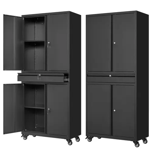Letaya 72-in Lockable Metal Cabinet - Heavy-Duty Moisture-Proof Rust-Proof Mobile Multi-Drawer Unit with Large Wheels, 4 Door Locks, Adjustable Shelves, Assembly Required for Home Office (Key Lock Cabinets, Racks & Shelves), Large Wheels Cabinets, Racks &