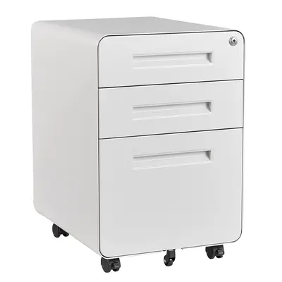 Letaya Durable 3-Drawer Lockable Solid Steel Filing Cabinet - Assembly Required, Metal Sliding Drawers, Mobile Rolling Cart with Key, Anti-Tilt Wheels, 330 lbs Capacity, Under-Desk Office Furniture for Home Office Workstation & Storage