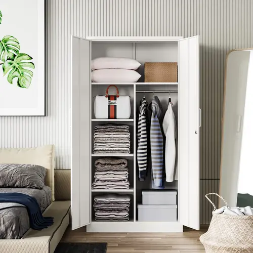 Letaya 72in Lockable Metal Storage Cabinet - Steel Frame Floor Cabinet, Modern Compartmentalized Freestanding Wardrobe for Home Office Closet Organization in Small Spaces,dorm essentials,home decor Homemakeover