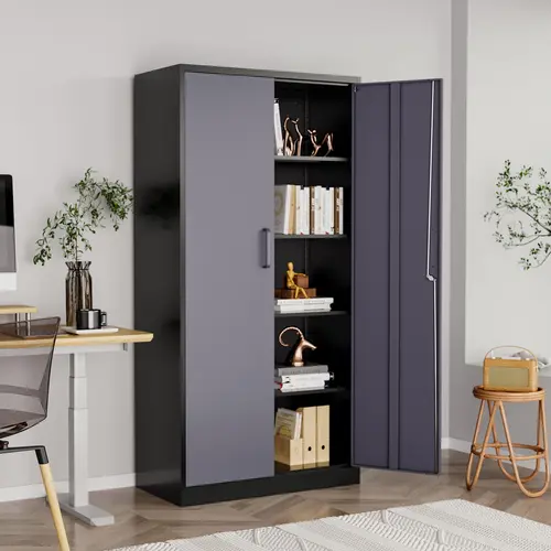 Letaya Reinforced Steel Heavy-Duty Freestanding Furniture Cupboard - 71" Storage Unit with 5 Adjustable Shelves, Lockable Doors, Modular Design, Scratch-Resist Coat, Wall-Mount Holes Help Prevent Tipping, Assembly Required, Garage Storage Cabinets