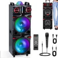 DAZONE Portable Wireless Bluetooth PA System Karaoke Machine with Dual 10" Subwoofers, 3" Tweeters, Colorful Flashing Party Lights, Microphone, Remote, Rechargeable Battery, Audio Cable, Memory Function