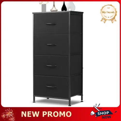 MyDepot Sturdy 4-Drawer Stackable Fabric Furniture Dresser - Wooden Top, Metal Frame, Easy-Pull Design, Anti-Tip Accessories, Durable Modern Storage Dresser, Entryway Cupboard, Assembly Required, Bedroom Furniture