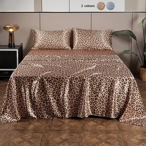Leopard Print Bedding Set, Comfy Bed Sets, Printed Bedding Set, 1 Set Including 1 Count Soft Comfortable Fitted Sheet & 1 Count Flat Sheet & 1/2 Counts Pillowcase without Filler, Halloween Decor Bedding Supplies for Home Bedroom Hotel