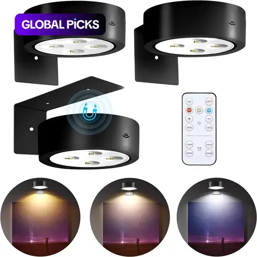 Battery-Operated Magnetic Picture Light, Wireless Wall-Mounted Lamp, Indoor Wall Light, Lights for Wall with Remote Control and 3 Lighting Modes for Home Decor #GLOBAL PICKS