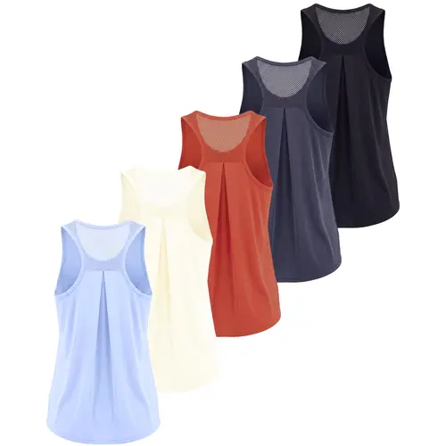Real Essentials 5 Pack: Women's Racerback Athletic Tank Top Mesh Back Dry-Fit Sleeveless Shirt for Workout Running Gym (Plus)
