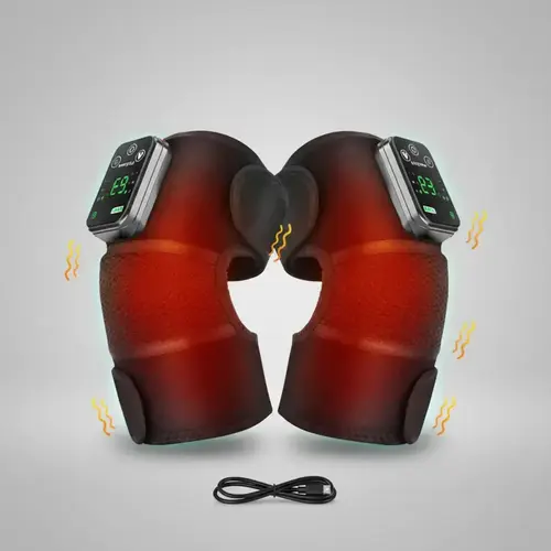 Smart Heated Vibration Knee Massager, 2 Counts Rechargeable Knee Massager for Shoulder, Elbow, Knee, Massage Device for Men & Women, Knee Pain Tool