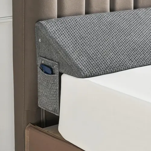 IFNOW Bed Gap Filler Pillow for Headboard, Supportive Memory Foam Wedge Pillow with 2 Side Pockets, Stop Pillows & Phones Falling, Triangle Bolster Mattress Gap Filler, Removable Washable Cover - Queen/King