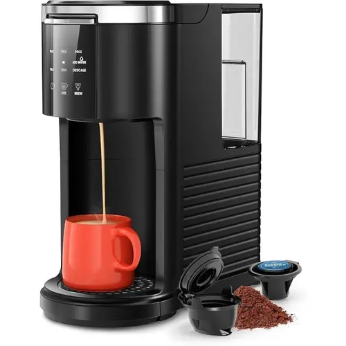 Xbeauty Compact Coffee Machine - Pod & Ground Compatible, At-Home Espresso & Latte Maker, 5 Brew Sizes, 14 Oz Max, 40oz Removable Water Tank, Black Summerwins Kitchen Equipment for Latte at Home