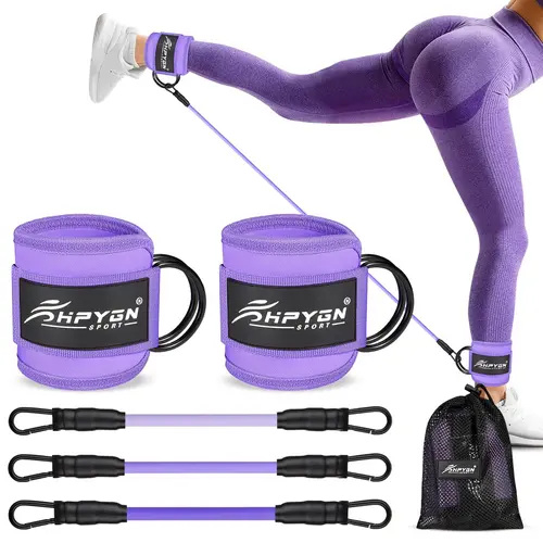 HPYGN Unisex Ankle Resistance Bands with Secure Cuffs & Ankle Straps, 5-Pack Adjustable Glute Exercise Gear, Home Workout Equipment for Lower Body Training