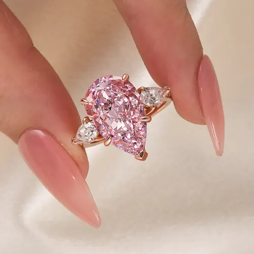 Maxine 8.0ct Pear Cut 3-Stone Pink/Clear Engagement Ring In 925 Sterling Sliver,Daily Wear Fashion Side Stone Affordable Luxury Jewelry,Travel-Friendly Wedding Ring, Engagement Rings, Rings For Women