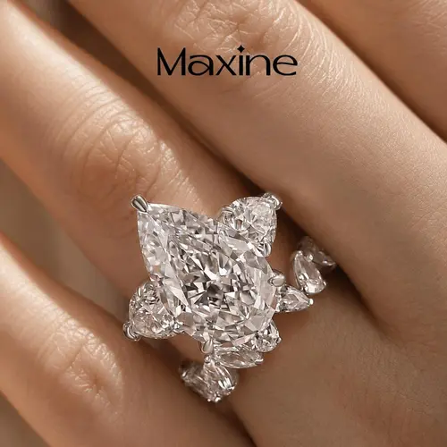 Maxine Luxury White/Yellow Gold Plated 8.0ct Pear Cut Engagement Ring Set,Bridal Ring Set, 5A Cubic Zirconia Women's Ring Jewelry,Wedding Ring Set for Daily,Travel,Proposal,Birthday,Anniversary, Matching Rings, Engagement Rings