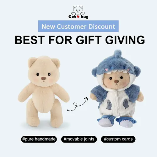 Shark Teddy Bear | Getahug Handmade Jointed Plush with Changeable Poses, Cuddly Stuffed Animal Gift for Collectors & Lovers, cozyvibes Huggable Collectible
