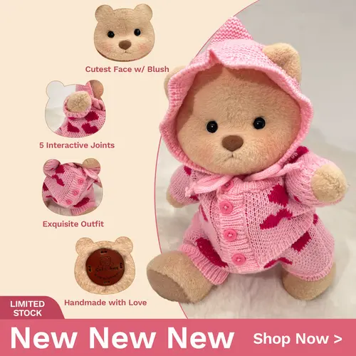 Getahug Love Heart Sweater Stuffed Animal Teddy Bear - 12in Handmade with Love Stuffedanimal, Cuddly Stuffed Animals, Interactive Joints, Exquisite Outfit, Durable Soft Fabric, Light Brushing Care, Pusheen-Style Anniversary Gift for Teddy Bear Enthusiasts