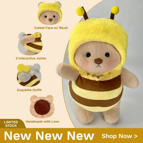 Getahug Happy Little Honey Bee Teddy Bear - Poseable Jointed Cuddly Stuffed Animal with 5 Movable Joints, Soft Stuffed Doll, Fluffy Plush, Weighted Summervibes Girls' Toy for Hugging Fun, Christmas Gift, Cuddly Stuffed Animals, Pretend Play