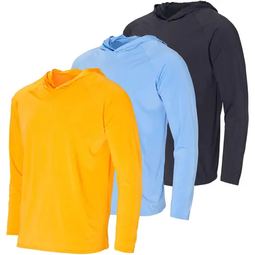 3 Pack Men's Rash Guard Hoodie Long Sleeve UV Sun Protection Fishing SPF