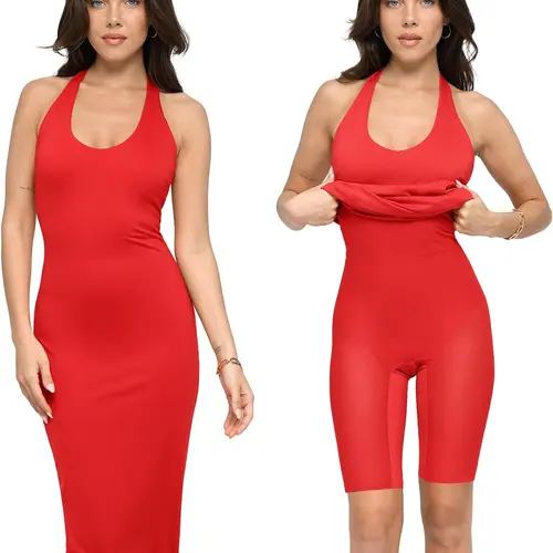 Popilush Backless Halter Midi Shapewear Dress Casual Clothes