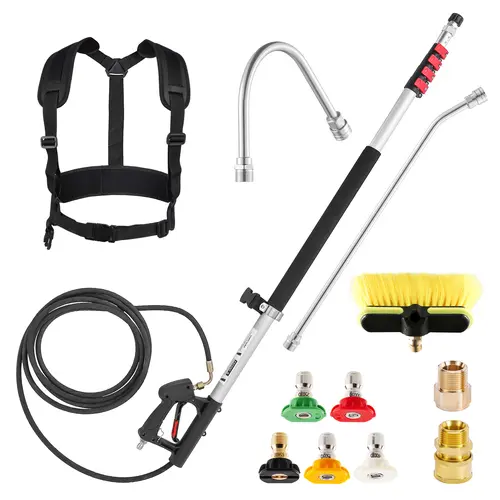 M MINGLE 20 FT Aluminum Alloy Angled Telescoping High Pressure Washer Wand - Heavy Duty Cleaning Tool with Belt Reduces Strain, 5 Nozzles, Allen Wrench, Level Lock Gutter Adapter (Full Accessory Kit, Pressure Washer Accessories) toolupgrade