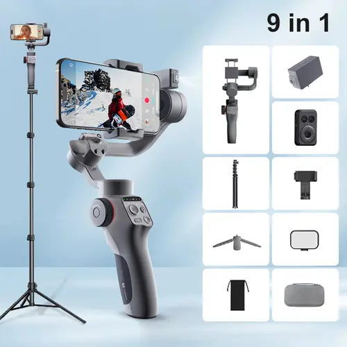 FUNSNAP C5 3-Axis Handheld Phone Camera Stabilizer, Cellphone Stabilizer with Fill Light & 360° AI Tracking Sensor for iPhone 17-13 ProMax, Samsung S25U-S22 & Zf7-Zf5, Selfie Camera Accessories for Video Recording, Live Stream