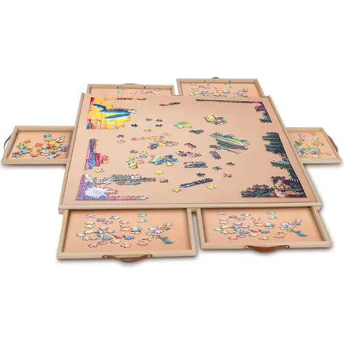 WGCTEK 1500-Piece Rotating Wooden Jigsaw Puzzle Board, 35x27 in, 6 Drawers for Easy Storage, Durable Construction, Large Surface Area, Multi-Purpose Jigsaw Puzzles Accessory, Ideal Birthday Gift for Adults
