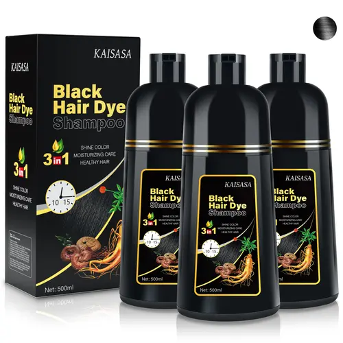 KAISASA 3-in-1 Black Hair Dye Shampoo - Gray Coverage, Herbal Cleanser, Conditioner, Ginseng Extract, Natural Color, Plant Care, Restore Functionality,back to school