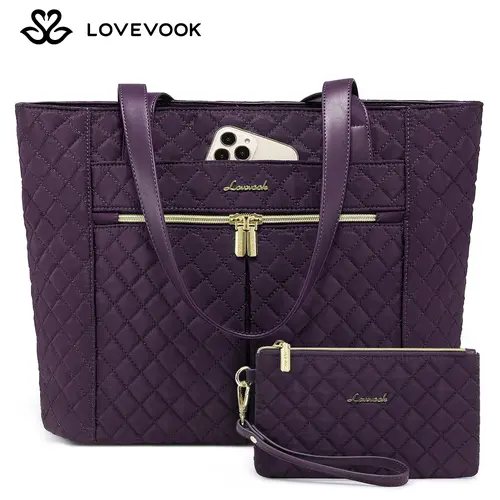 LOVEVOOK Laptop Bag, Women's Quilted Shoulder Bag, Large Capacity Tote with Small Pouch, Stylish Briefcase Everyday Bag Suitable for Nurses, Teachers, Professional Women,TikTokShopBackToSchool