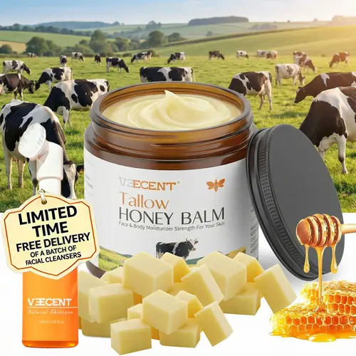 Veecent New Arrival: Tallow Honey Balm (4 oz) - Moisturizing Cream for Soft Skin | Handmade 100% Natural Moisturizer (Beef Tallow, Beeswax, Organic Raw Honey, Prunus) | Hydrating, Soothing, Brightening & Firming - Ideal for Body Care & Dry Skin