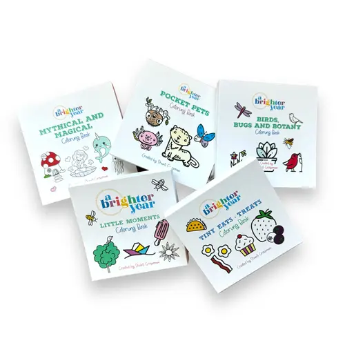 A Brighter Year 5-Piece Mini Coloring Book Bundle for Adults - 250 Total Pages (50 Each), 3x3 Inches - Relaxing Activity, Colored Pencils Compatible - Stocking Stuffer Christmas Gift