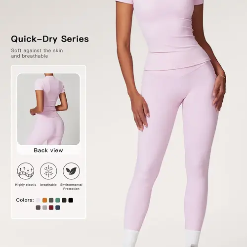 Women's Plain Round Neck Crop Tee & High Waist Leggings Tracksuit Set, Athleisure Workout Set, Activewear Set, Sport Breathable Quick Drying Short Sleeve T-Shirt & Skinny Pants Set for Yoga Gym Workout Running, Ladies Sportswear for All Seasons