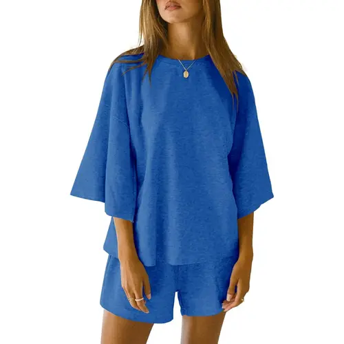Imily Bela Womens 2 Piece Outfits 3/4 Sleeve Tops and Elastic Waist Shorts Lounge Sets Loungewear