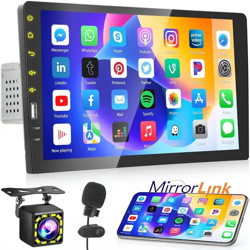 9 Inch Car Stereo Single Din Radio HD Touch screen with Camera, Multimedia Car Audio Support Bluetooth Mirror Link, Hands-Free Call, FM Radio, EQ Settings+Microphone,SummerVibes