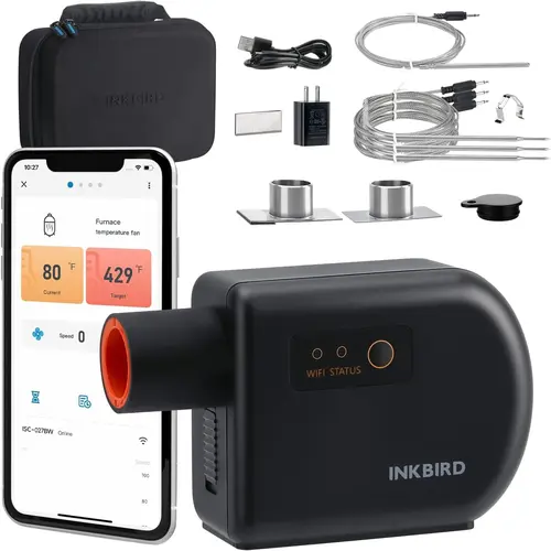 INKBIRD Wireless Meat Thermometer Kitchen Gadgets, Kitchen Utensils, High-Accuracy Food-Grade Stainless Steel Probes, Calibration, Dual Mode, Bluetooth, Automatic Smoking Fan Controller, Safe Alarm for Oven Cooking,